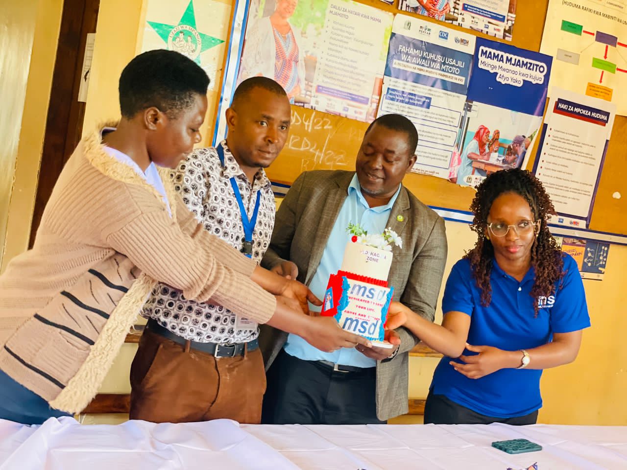 MSD Kagera Zone Employees Presenting Gifts to the Leadership of the Kaigara Kilichoko Health Center in Muleba District, Kagera Region