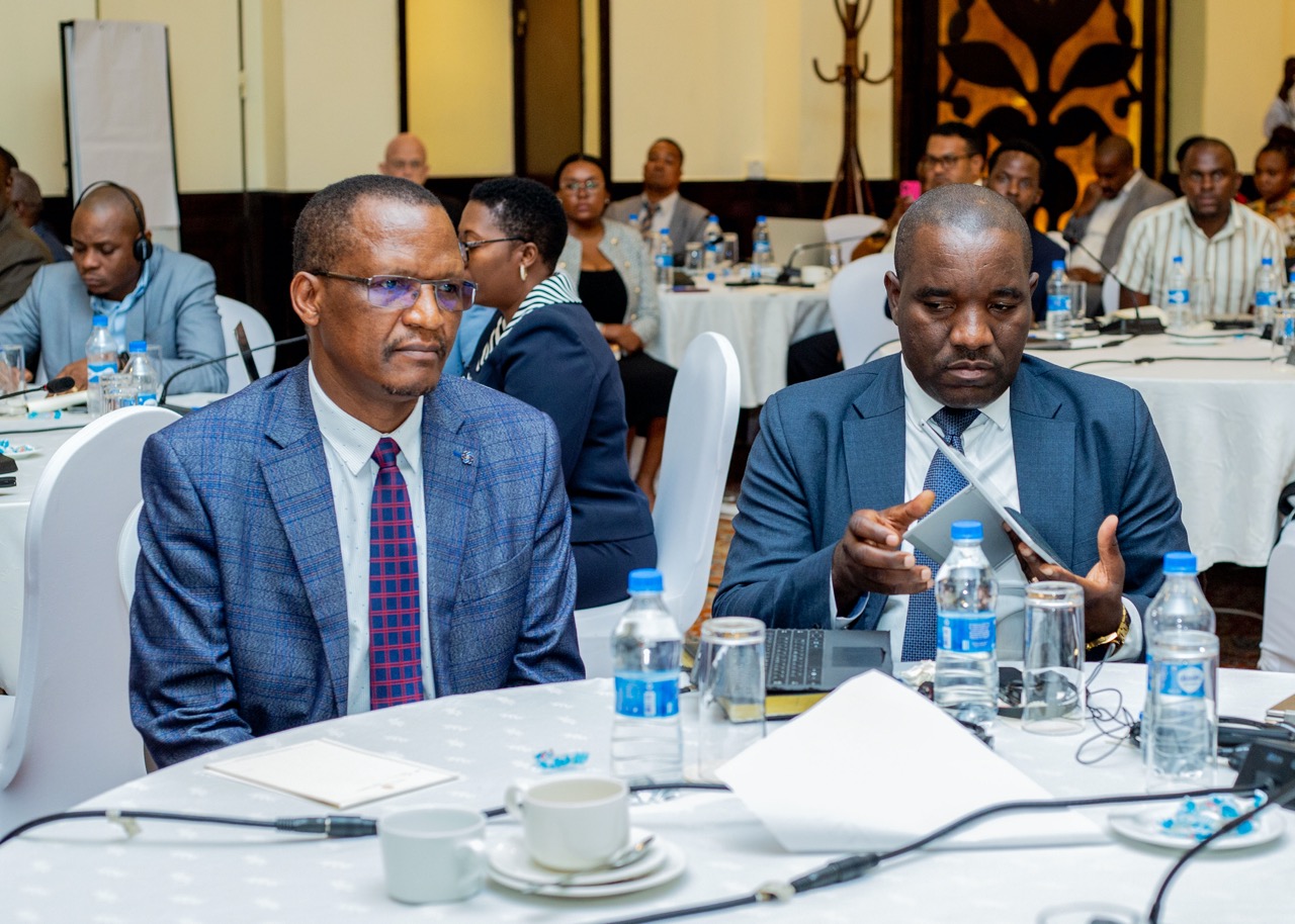 Permanent Secretary of the Ministry of Health Dr. John Jingu and Chief Government Pharmacist Daud Msasi, Following Up on Topics During the Launch of the Health Products Information Database for SADC Countries.