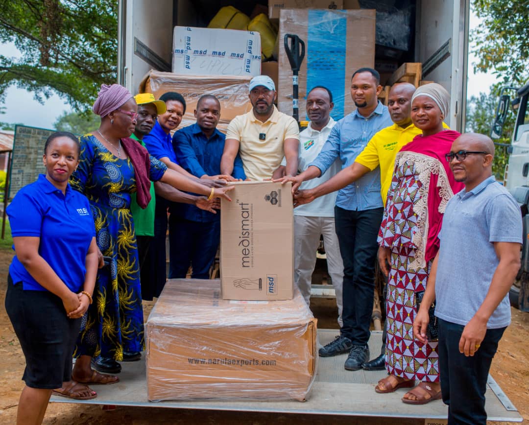 Ulanga MP Hon. Salim Hasham in a Group Photo with Various Leaders, During the Reception of Medical Equipment in the District