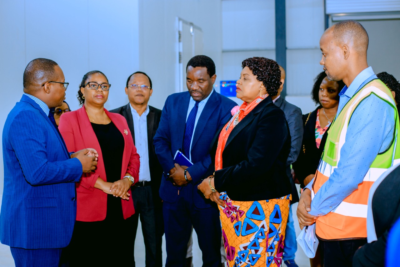 Health Minister Jenister Mhagama Receiving Information from the Director of MSD During His Visit to the Project