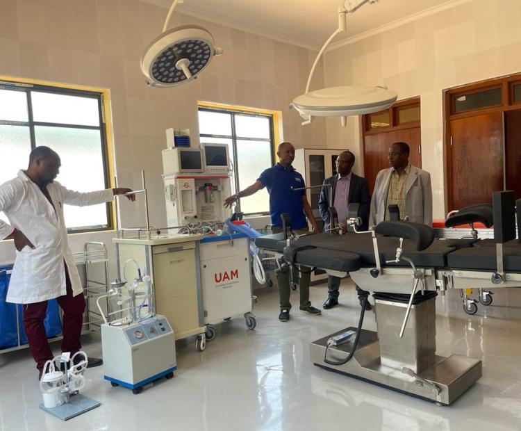 Iringa Regional MSD Manager Robert Lugembe, with the Chief Medical Officer of Njombe City Council, inspecting medical equipment at a health center in the council